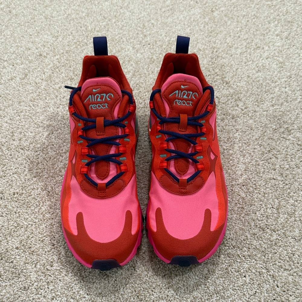 Women’s Nike AirMax 270 React Sneakers Pink and Red